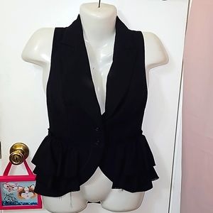 Allsaints vest jacket wool ruffles button v-neck luxe